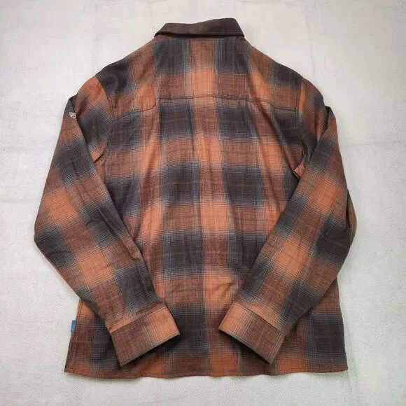 Kuhl Khaos Flannel Shirt Men's XL Brown Plaid Snap Outdoor Hiking Gorpcore - Picture 3 of 7